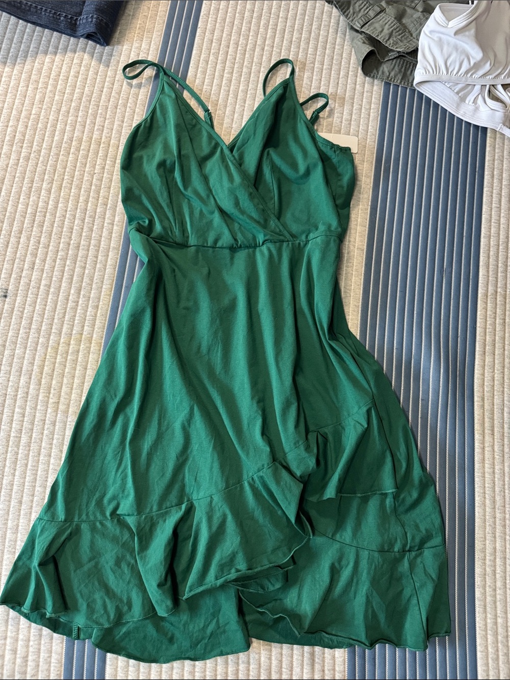 Green V-Neck Ruffle Slip Dress